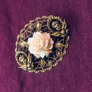 Vintage angels and porcelain flower brooch